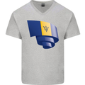 Curled Barbados Flag Barbadians Day Football Mens V-Neck Cotton T-Shirt Sports Grey