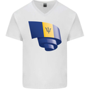 Curled Barbados Flag Barbadians Day Football Mens V-Neck Cotton T-Shirt White