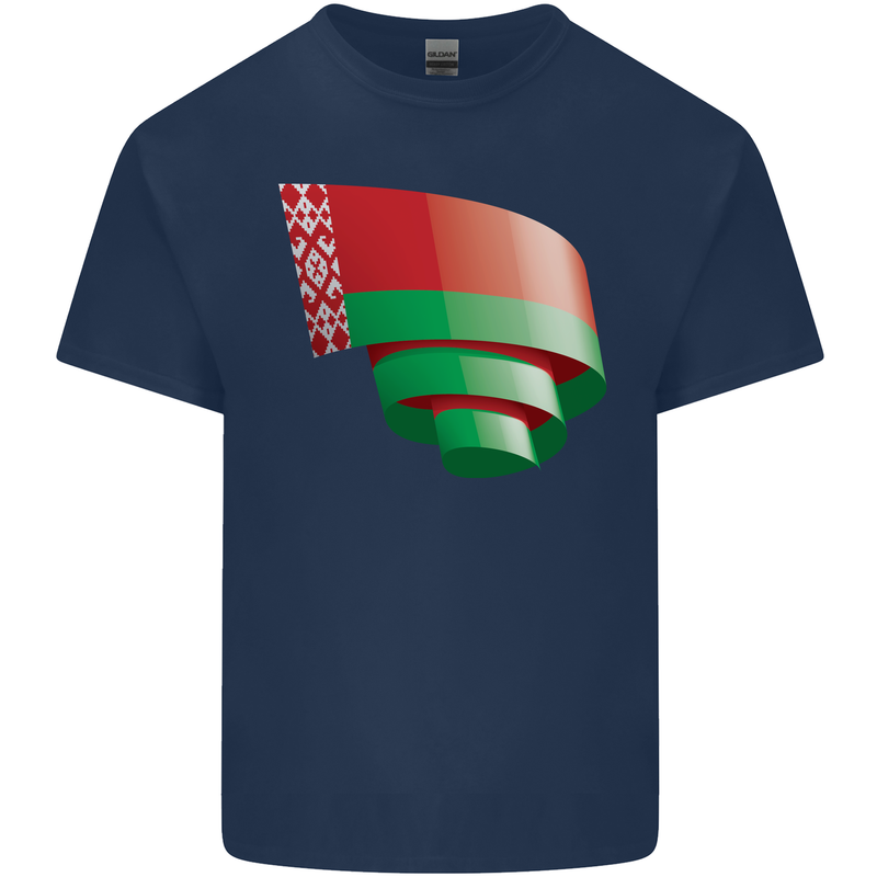Curled Belarus Flag Belarusian Day Football Kids T-Shirt Childrens Navy Blue