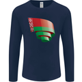 Curled Belarus Flag Belarusian Day Football Mens Long Sleeve T-Shirt Navy Blue