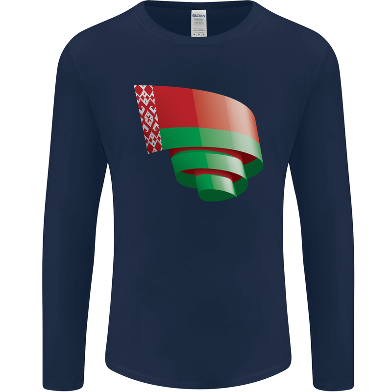 Curled Belarus Flag Belarusian Day Football Mens Long Sleeve T-Shirt Navy Blue