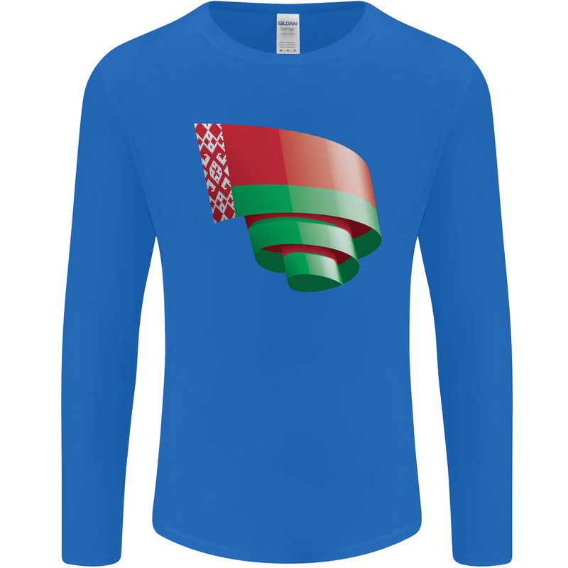 Curled Belarus Flag Belarusian Day Football Mens Long Sleeve T-Shirt Royal Blue
