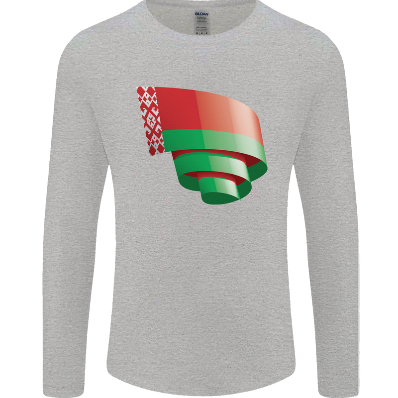 Curled Belarus Flag Belarusian Day Football Mens Long Sleeve T-Shirt Sports Grey