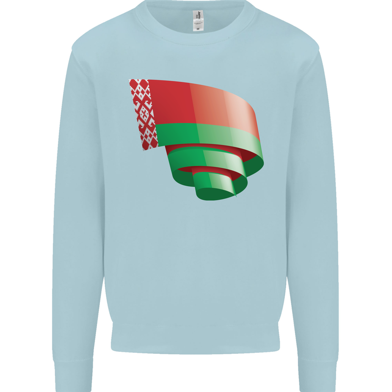 Curled Belarus Flag Belarusian Day Football Mens Sweatshirt Jumper Light Blue