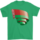 Curled Belarus Flag Belarusian Day Football Mens T-Shirt 100% Cotton Irish Green