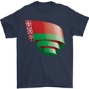 Curled Belarus Flag Belarusian Day Football Mens T-Shirt 100% Cotton Navy Blue