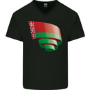 Curled Belarus Flag Belarusian Day Football Mens V-Neck Cotton T-Shirt Black