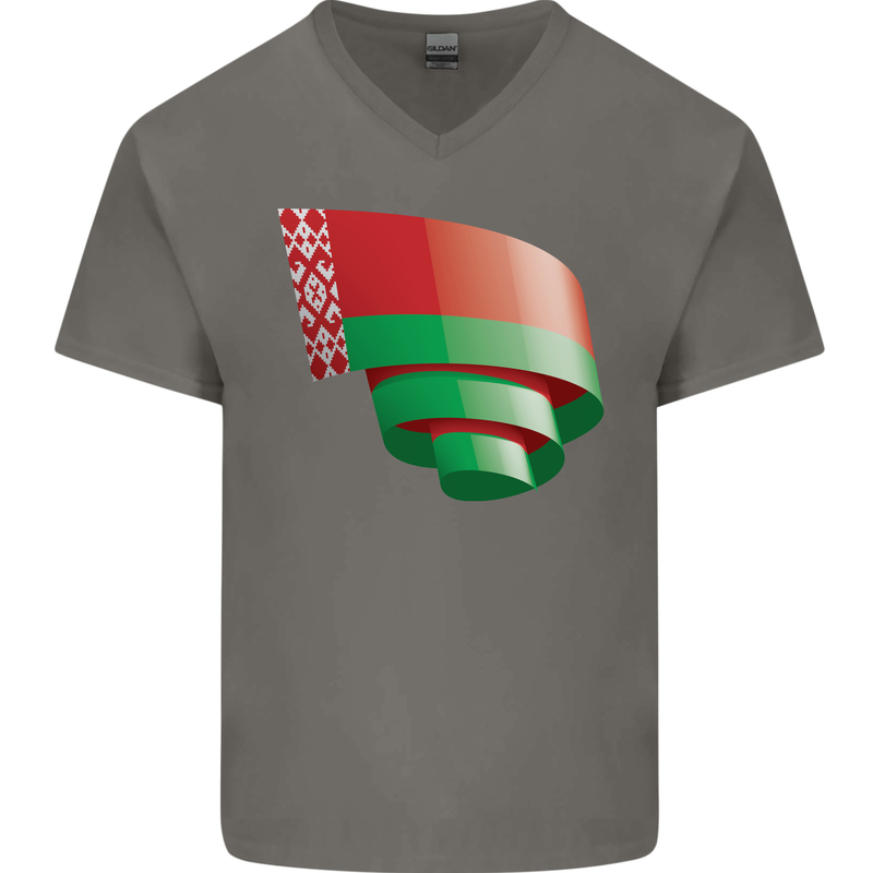 Curled Belarus Flag Belarusian Day Football Mens V-Neck Cotton T-Shirt Charcoal