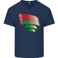Curled Belarus Flag Belarusian Day Football Mens V-Neck Cotton T-Shirt Navy Blue