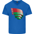 Curled Belarus Flag Belarusian Day Football Mens V-Neck Cotton T-Shirt Royal Blue