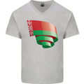Curled Belarus Flag Belarusian Day Football Mens V-Neck Cotton T-Shirt Sports Grey