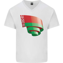 Curled Belarus Flag Belarusian Day Football Mens V-Neck Cotton T-Shirt White