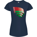 Curled Belarus Flag Belarusian Day Football Womens Petite Cut T-Shirt Navy Blue