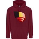 Curled Belgium Flag Belgian Day Football Childrens Kids Hoodie Maroon