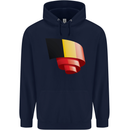 Curled Belgium Flag Belgian Day Football Childrens Kids Hoodie Navy Blue