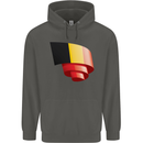 Curled Belgium Flag Belgian Day Football Childrens Kids Hoodie Storm Grey