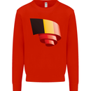 Curled Belgium Flag Belgian Day Football Kids Sweatshirt Jumper Bright Red