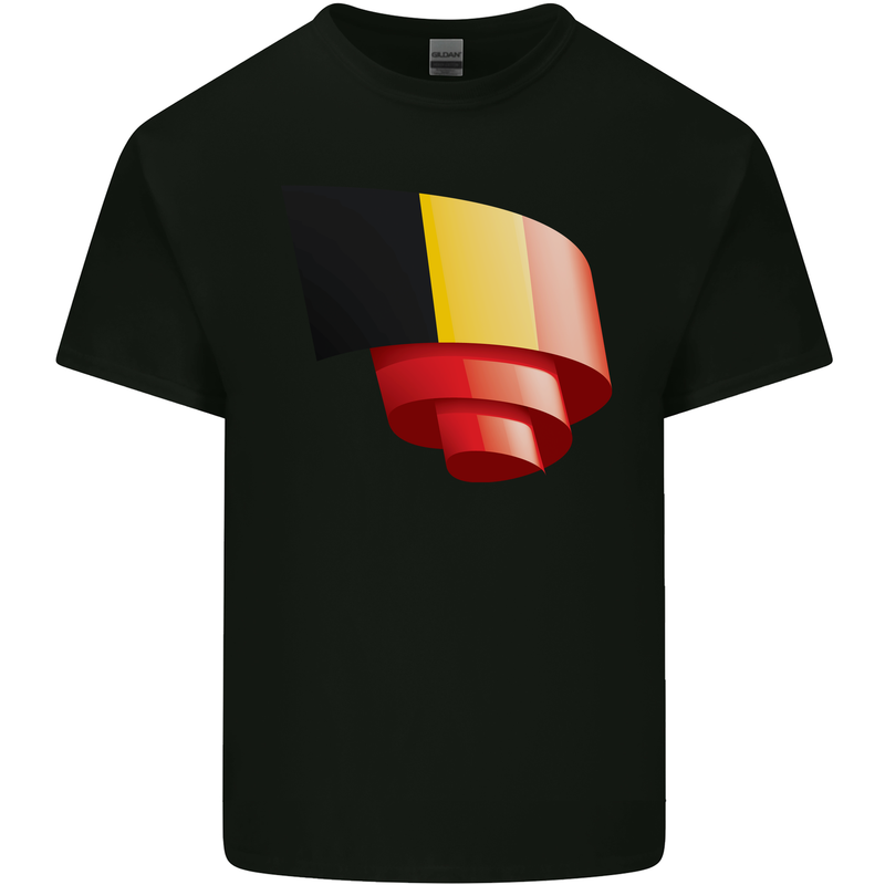 Curled Belgium Flag Belgian Day Football Mens Cotton T-Shirt Tee Top Black