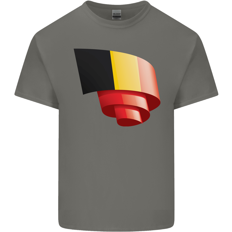 Curled Belgium Flag Belgian Day Football Mens Cotton T-Shirt Tee Top Charcoal