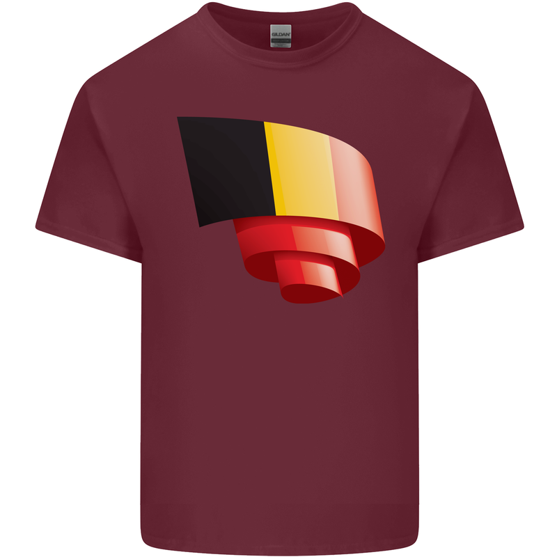 Curled Belgium Flag Belgian Day Football Mens Cotton T-Shirt Tee Top Maroon