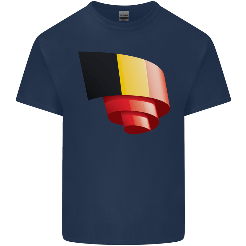 Curled Belgium Flag Belgian Day Football Mens Cotton T-Shirt Tee Top Navy Blue