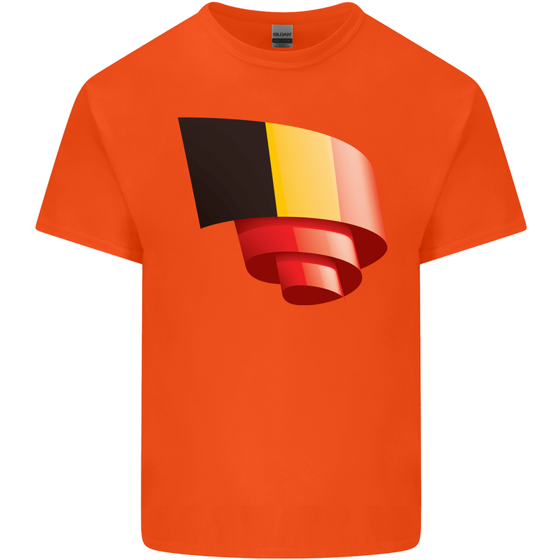 Curled Belgium Flag Belgian Day Football Mens Cotton T-Shirt Tee Top Orange