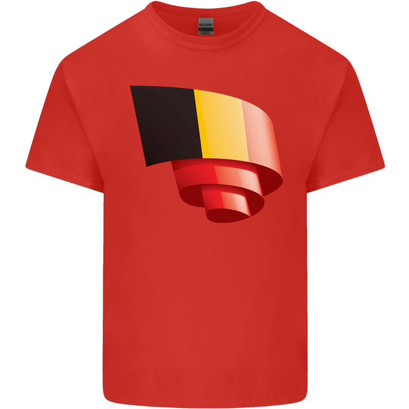 Curled Belgium Flag Belgian Day Football Mens Cotton T-Shirt Tee Top Red
