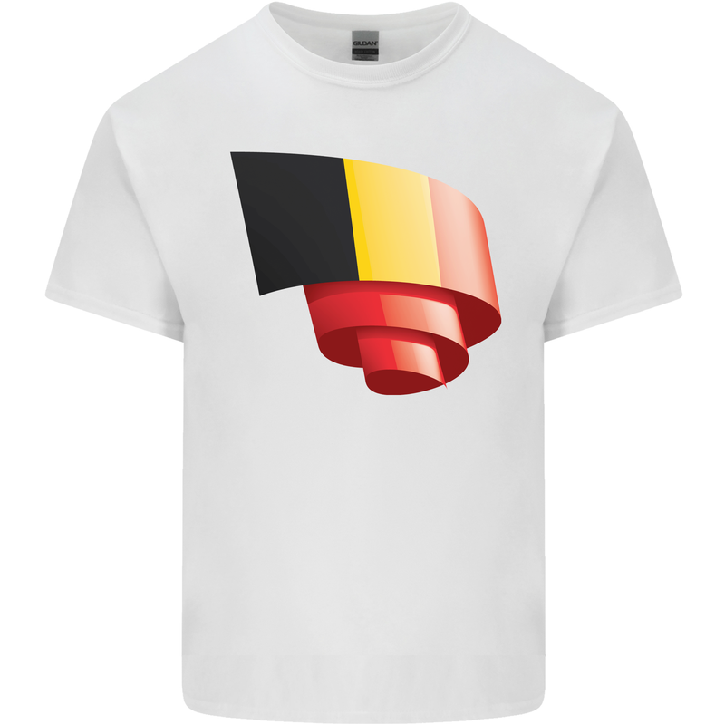 Curled Belgium Flag Belgian Day Football Mens Cotton T-Shirt Tee Top White