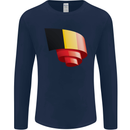 Curled Belgium Flag Belgian Day Football Mens Long Sleeve T-Shirt Navy Blue
