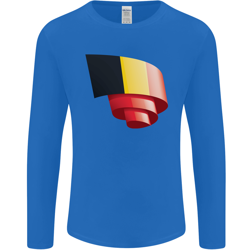 Curled Belgium Flag Belgian Day Football Mens Long Sleeve T-Shirt Royal Blue