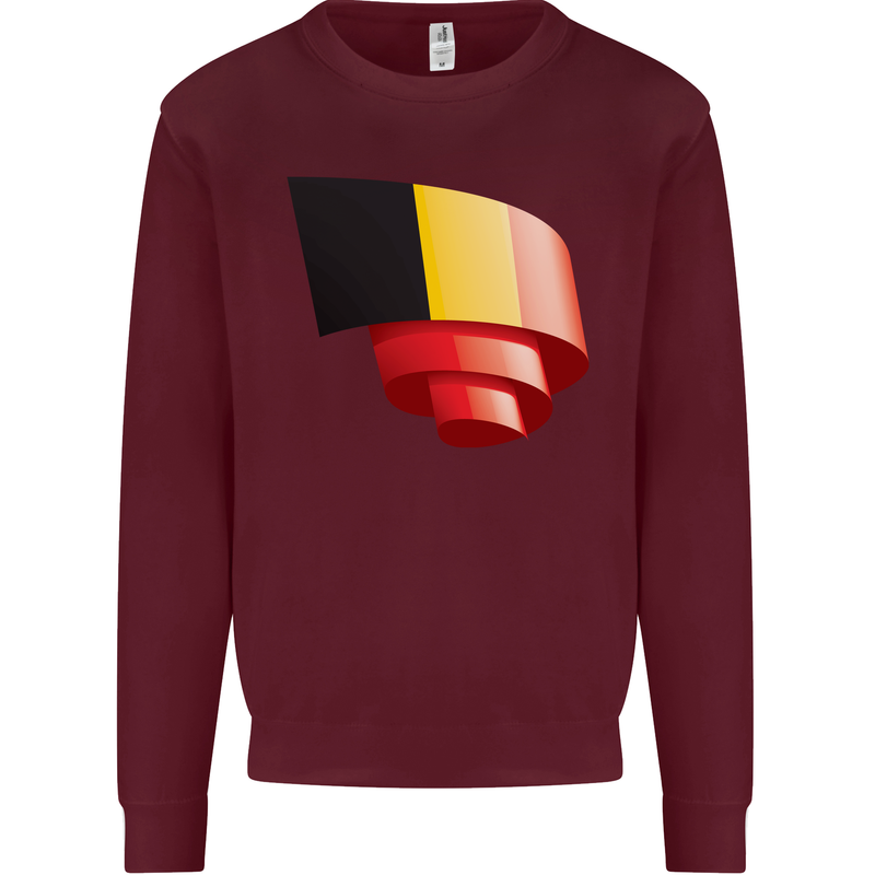 Curled Belgium Flag Belgian Day Football Mens Sweatshirt Jumper Maroon