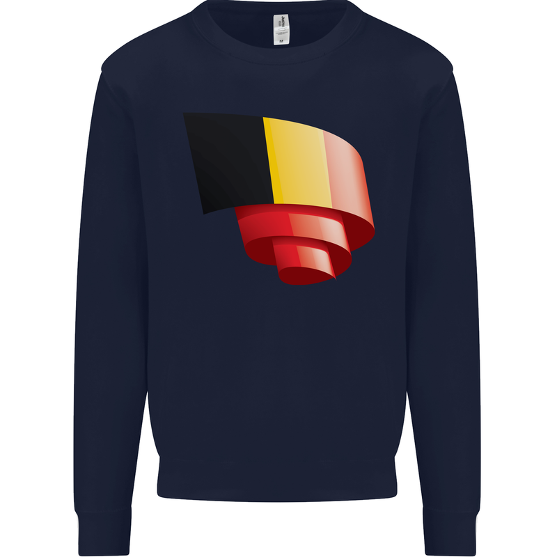 Curled Belgium Flag Belgian Day Football Mens Sweatshirt Jumper Navy Blue
