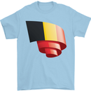 Curled Belgium Flag Belgian Day Football Mens T-Shirt 100% Cotton Light Blue