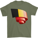 Curled Belgium Flag Belgian Day Football Mens T-Shirt 100% Cotton Military Green