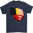 Curled Belgium Flag Belgian Day Football Mens T-Shirt 100% Cotton Navy Blue