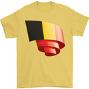 Curled Belgium Flag Belgian Day Football Mens T-Shirt 100% Cotton Yellow