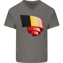 Curled Belgium Flag Belgian Day Football Mens V-Neck Cotton T-Shirt Charcoal