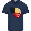 Curled Belgium Flag Belgian Day Football Mens V-Neck Cotton T-Shirt Navy Blue