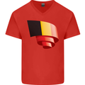 Curled Belgium Flag Belgian Day Football Mens V-Neck Cotton T-Shirt Red