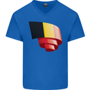Curled Belgium Flag Belgian Day Football Mens V-Neck Cotton T-Shirt Royal Blue