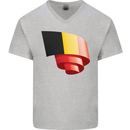 Curled Belgium Flag Belgian Day Football Mens V-Neck Cotton T-Shirt Sports Grey