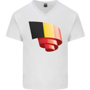 Curled Belgium Flag Belgian Day Football Mens V-Neck Cotton T-Shirt White