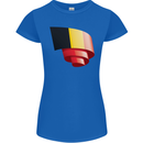 Curled Belgium Flag Belgian Day Football Womens Petite Cut T-Shirt Royal Blue