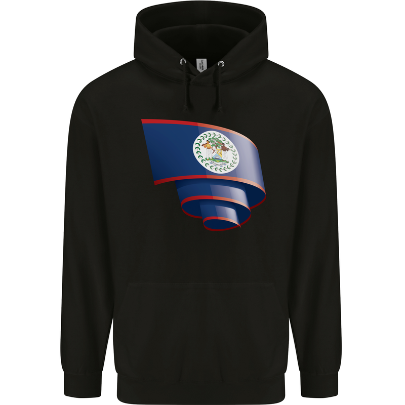 Curled Belize Flag Belizean Day Football Childrens Kids Hoodie Black