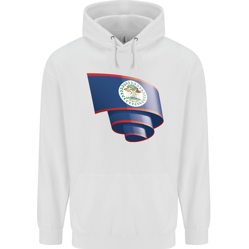 Curled Belize Flag Belizean Day Football Childrens Kids Hoodie White
