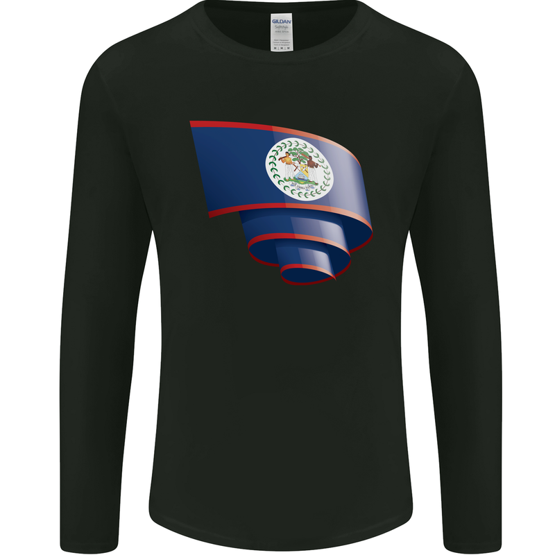 Curled Belize Flag Belizean Day Football Mens Long Sleeve T-Shirt Black