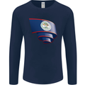 Curled Belize Flag Belizean Day Football Mens Long Sleeve T-Shirt Navy Blue