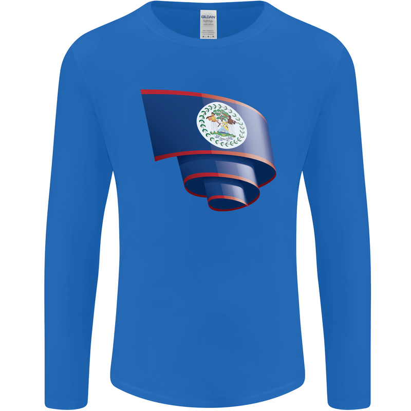 Curled Belize Flag Belizean Day Football Mens Long Sleeve T-Shirt Royal Blue