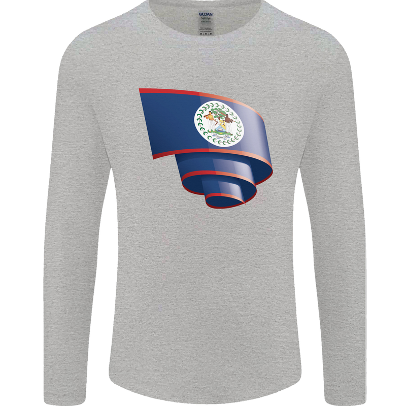 Curled Belize Flag Belizean Day Football Mens Long Sleeve T-Shirt Sports Grey
