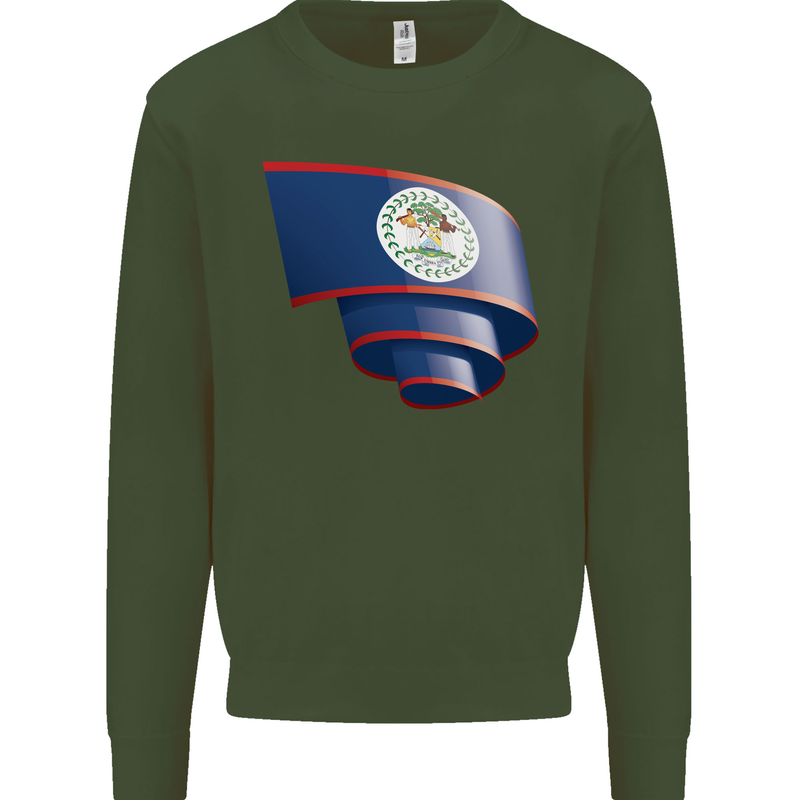 Curled Belize Flag Belizean Day Football Mens Sweatshirt Jumper Forest Green